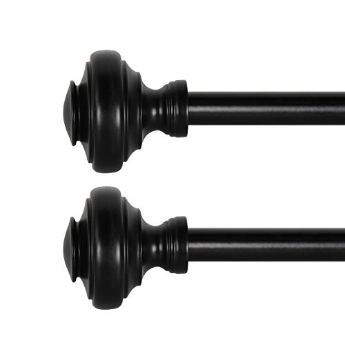 BOBOMOMO 2 Pack Adjustable Curtain Rod 3/4" Single Window Rod 48"-84" with Twisting Finials Black Drapery Rod of Window Treatment (Black, 48-84)