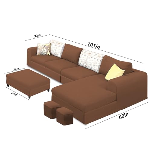 Image of Koza RHS 8 Seater L Shape Sofa Set with Center Table for Living Room (Brown Fabric) Premium Fabric Sofa