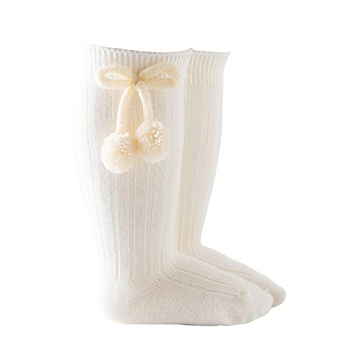 Unisex Toddler Baby Long Socks Cute Pompom Decor Solid Warm Stretch Knitted Leg Warmers