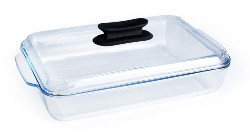 Rectangular 3L Borosilicate Tempered Glass Bakeware with Silicone Grip Lid,