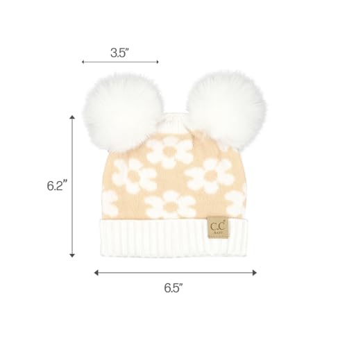 C.C. Baby Daisy Double Knit Skully Beanie and Gloves Set for Toddler with Faux Fur Pom Pom2
