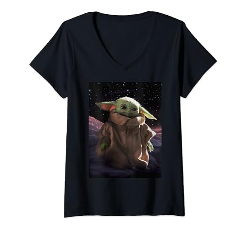 T-shirt col V Star Wars pour femme avec motif The Child Grogu en balade spatiale