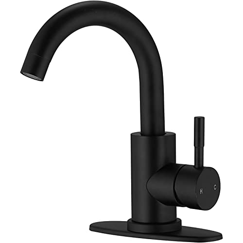 Bwe Black Bathroom Faucet Stainless Steel Bar Sink Faucet Single Handle High Arc Lavatory Faucet Mixer Small Kitchen Tap Faucet With Deck Plate And Supply Lines #TOP14