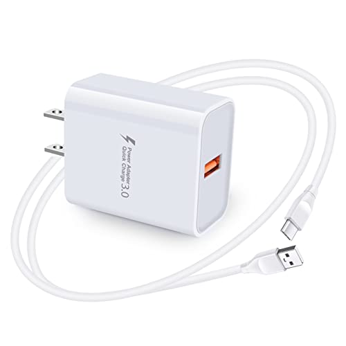 Quick Charge 3.0 Wall Charger,18W USB C Fast Charger with Type C Cable for Samsung Galaxy S21 Ultra/S21+/S22/S20 Ultra/Note 20/A12 A50 A51 A20 A11 A01 A10e, LG G6 G7 Thinq Stylo 6 5 4, Google Pixel 6