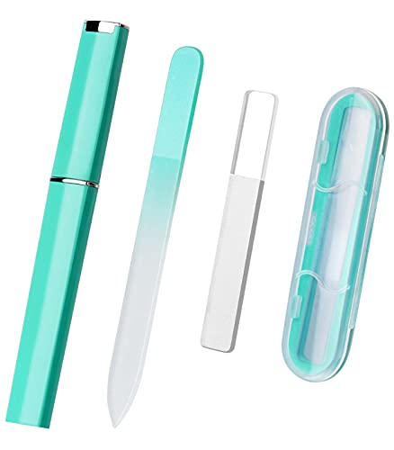 Crystal Glass Nail File, Nail Files And Buffers With Case Premium Fingernail Files For Natural Nails Manicure Kit Nano Nail Polish For Women Ladies Girls Gifts Nail Filer Nail Care Tool - Green #TOP2
