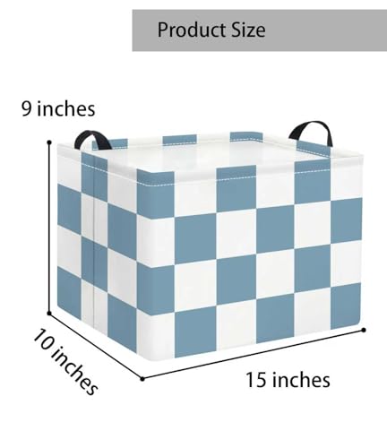 Image of Rectangular Baby Kids Storage Basket for Home Kitchen Girls Cute Toy Storage Bin Organizer Shelf Book Room Decor(Blue Checkered)