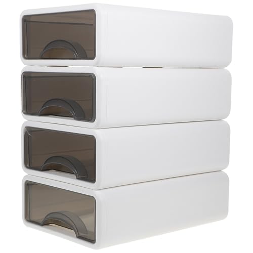 POPETPOP 4個 小物収納引き出し式 卓上収納ボックス 積み重ね可能 机上整理 事務用品や化粧品用多機能オーガナイザー