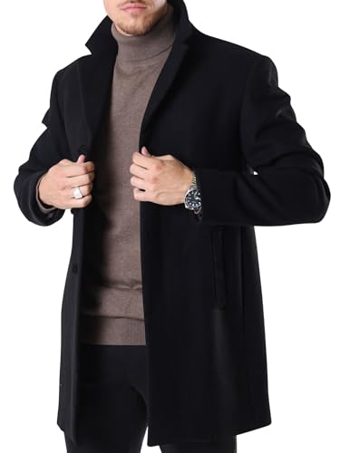 Men's Slim Fit Trench Coat Slim Fit Notched Collar Long Jacket Overcoat Single Breasted Pea Coat wih Pockets