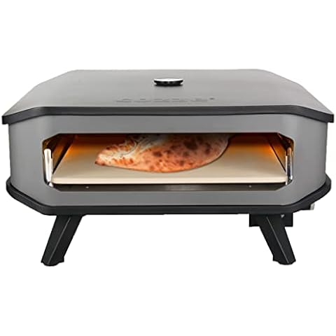 Millarco Cozze® 90347 XXL 17 Gas Pizza Ofen mit Thermometer mobiler Pizzaofen Pizzastein Gasgrill bis 400°Grad regelbar mit 42,50 x42,50 cm Pizzastein tragbar Terrasse Balkon Garten 8kW, Black Cover