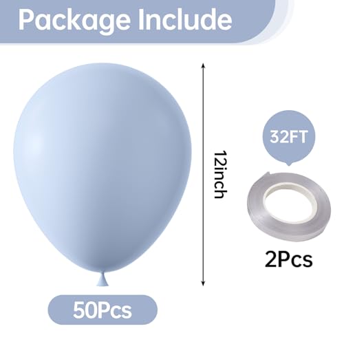 Image of 12 Inch Pastel Blue Balloons, 50 Pcs Latex Helium Macaron Balloons for Kid's Birthday Party, Baby Shower, Wedding, Graduate Party Decorations