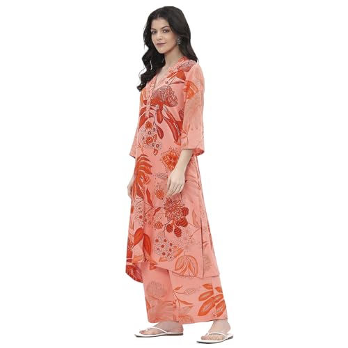 Image of BIBA Women Viscose Rayon Straight Printed Suit Set