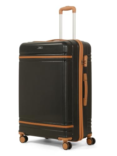 Image of Teakwood Large Size 8 Wheels Trolley Bag, Hard Cabin with Zipper Closure, Adjustable Push Button & Cross Side Strap, Number Lock System 360 Degree (Large, Black)