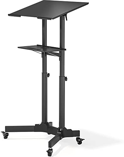 BONTEC Stehpult höhenverstellbar 125x60cm mit Rollen, 30 kg, Schwarz | Mobiler Laptoptisch mit 2 neigbaren Plattformen für Büro, Unterricht, Präsentation und Homeoffice