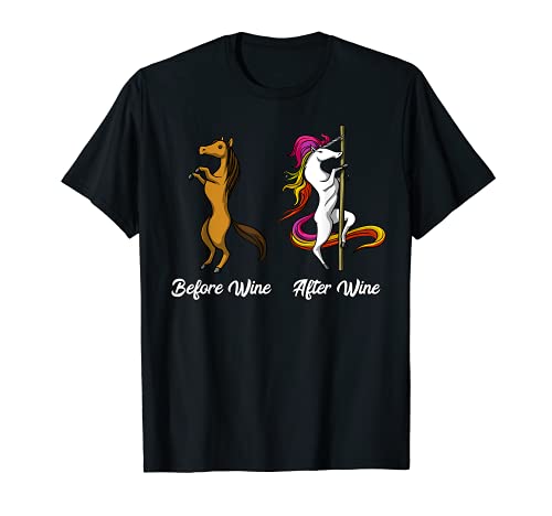 Unicornios Fiesta del Vino Divertido Mujer Before After Wine Camiseta