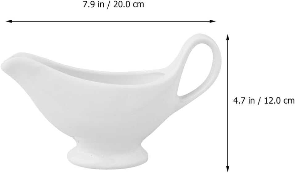 Cabilock Gravy Boat Ceramic Sauce Boat 10oz Serving Dispenser for Salad Dressings Milk,Warming,Creamer,Broth,Black Pepper,White