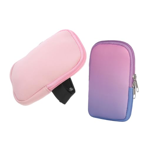 VANZACK 2 Piezas Bolsa Porta Botellas Pequeña Antideslizante con Monedero Multifuncional para Gimnasio y Coche Funda Portátil para Botella de Rosa y Púrpura Degradado