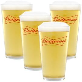 Budweiser Crown Logo 16 Oz. Beer Glass (Set of 4 Ea.)
