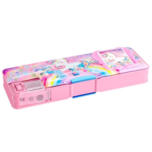 Henoyso Multifunctional Pencil Box for Girls Unicorn Pencil Case with Calculator and Sharpener 2026 Back to School Supplies Organizer for Kids Teens Students Elementary Middle School Gift