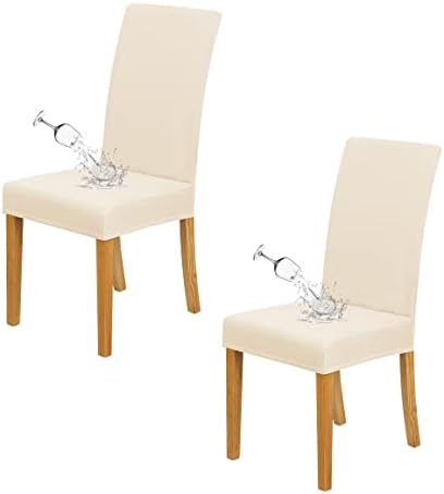 DASORY Water Repellent Dining Room Chair Covers Stretch Spandex Fabric Chair Cover Parsons Chair Slipcover Chair Covers for Dining Room,Set of 2,Cream