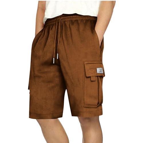 Men's Cargo Shorts Casual Summer Hiking Pants Elastic Waist Knee Length Multi-Pockets Shorts Men, S-2XL