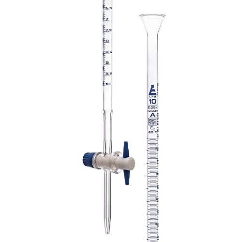 Burette With Ptfe Key Stopcock, 10Ml - Class A - 0.05Ml Sub Div. Blue Graduations - ±0.03Ml Tolerance - Borosilicate Glass - Eisco Labs #TOP6