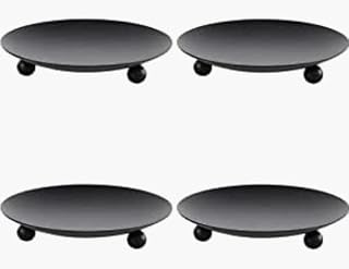 4 Pcs Black Iron Plate Candle Holder Rustic Metal Candlestick Plates Stand Pillar Candle Base for Dining Wedding Party Bedroom Christmas Spa Party, 7CM
