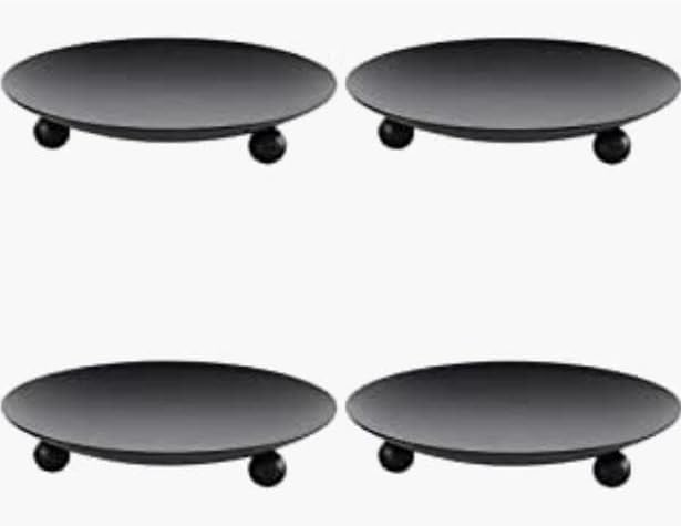 4 Pcs Black Iron Plate Candle Holder Rustic Metal Candlestick Plates Stand Pillar Candle Base for Dining Wedding Party Bedroom Christmas Spa Party, 7CM