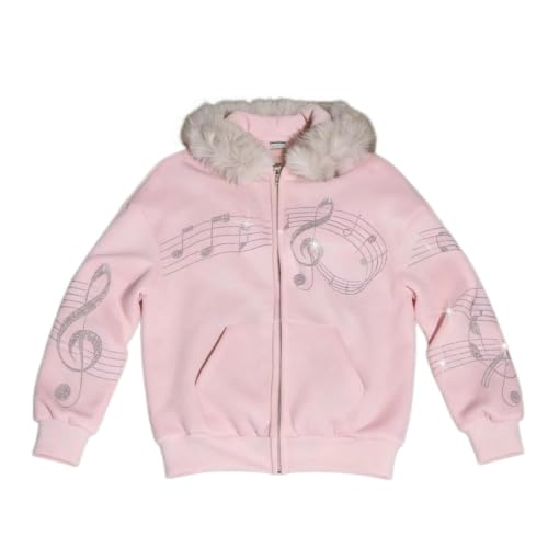 Sweat capuche femme veste décontractée imprimé musical rose zippée