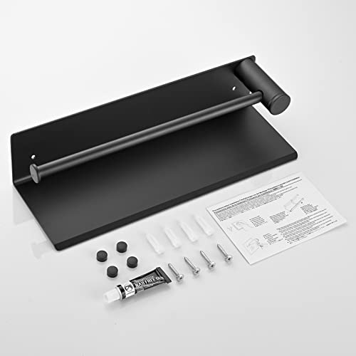 HANFU Kitchen Roll Holder Wall Mounted, Kitchen Paper Towel Rack Self Adhesive No Drilling, Aluminum Kitchen Roll Holders with Spacious Storage Shelf for Kitchen Bathroom, 34cm/13.4in, Black - Image 6