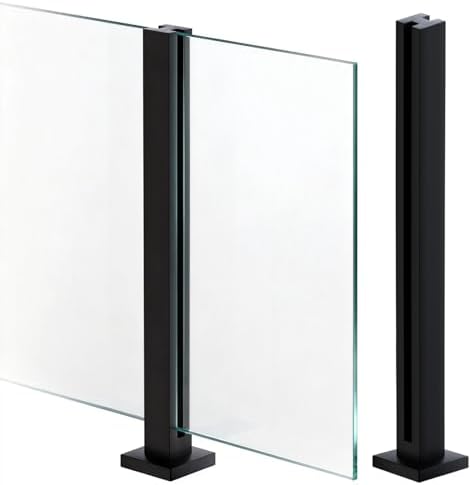 Cvter GlasGeländerpfosten, 100 cm – Glasklemme aus Edelstahl für 0,8–1,2 cm dickes, Balkongeländer glas für Stufen, Garten, Terrasse, Treppe, Schwarz