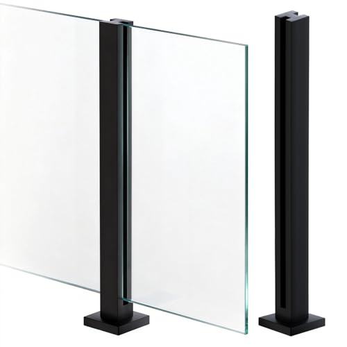 Cvter Glass Railing Post, 24/31/35/41/47 inches, 304 Stainless Steel Glass Railing System with Slots, Heavy Duty Spigot Clamp for Deck Balustrade, Balcony, Patio, Black, Middle Post, 24 in