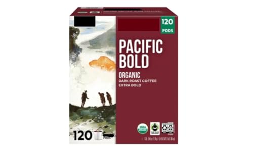 Pacific Bold Organic Dark Roast Extra Bold Coffee K' Cups - 120 Count Value Box Coffee Pods Single Serve (Packaging May Vary)
