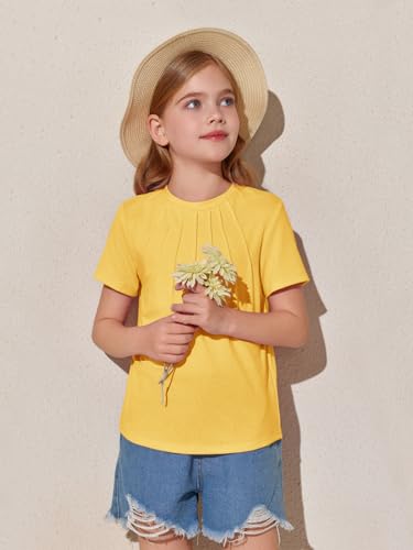 Haloumoning Girls Pleated T Shirts Kids Summer Short Sleeve Fashion Tops Tees 5-14 Years3