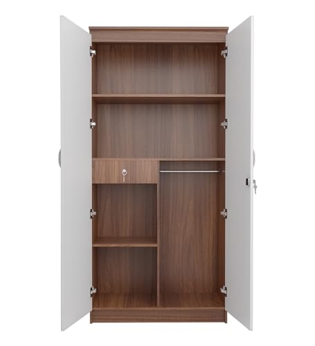 Image of COUCH CULTURE Engineering Wooden Wardrobe Almirah for Cloth with 2 Doors | Almira for Clothes Wooden | Wardrobe Organizer | Multipurpose Almirah | Leon Teak, Model - Dallas 1 Year Warranty