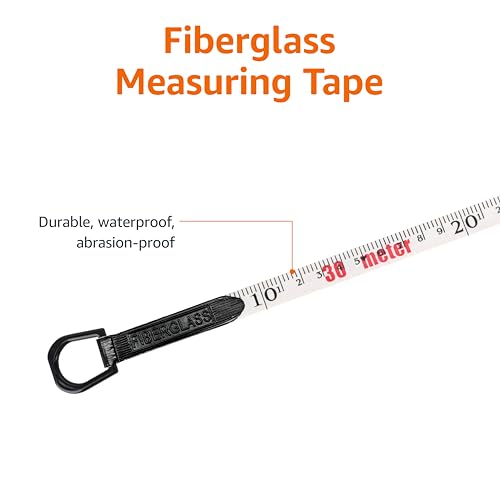 Amazon Basics Open Reel Fiberglass Measuring Tape, Inch/Metric Scale, Impact Resistant Shell, 100-feet (30-Meters) by 1/2-Inch, Orange
