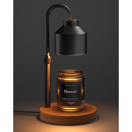 Electric Candle Warmer Lamp Black, Candle Lamp Warmer with Timer, Wax Warmer Lamp for Jar Candles, Adjustable Height Candle Light Warmer with 2 Bulbs