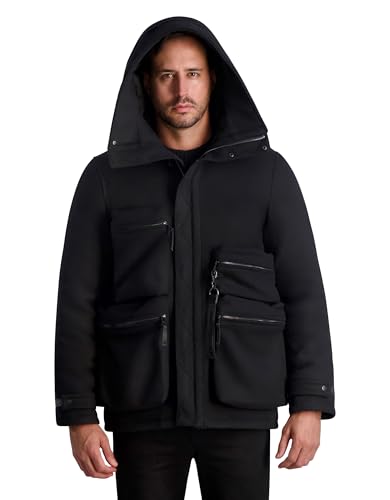 KARL LAGERFELD Men's Long Sleeve Four Front Pockets Wool Blend Hooded Jacket2