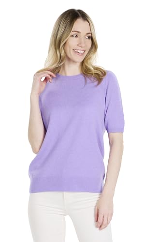 BEYOND FASHION Womens T Shirt Crew Neck Short Sleeve Pullover -100% Pure Cashmere - Heavenly Soft Violet Size XL