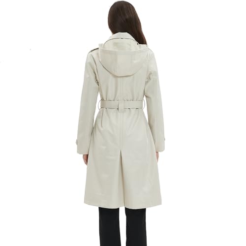 Image of Womens Trench Coat Double-Breasted Long windbreak Belted Slim Outerwear Coat with Detachable Hood S-2XL