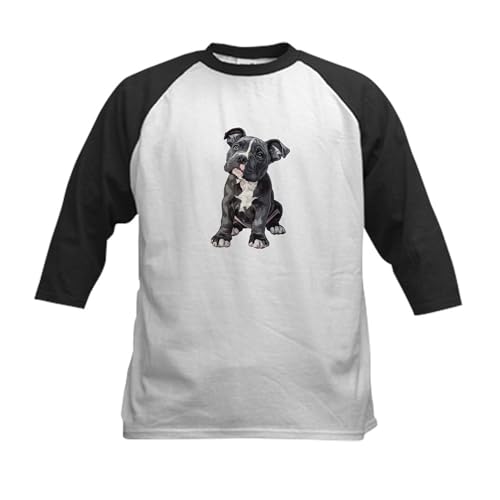 CafePress American Bully Puppy Kids Baseball T Shirt Kids Cotton Baseball Jersey, 3/4 Raglan Sleeve Shirt Black/White