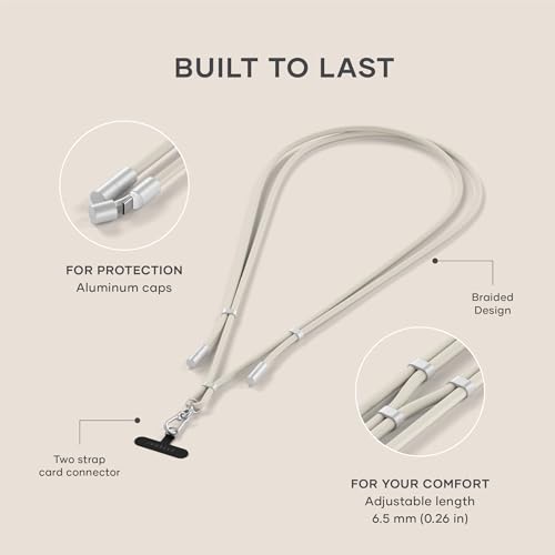 Image of Satechi OntheGo USB-C Lanyard Cable, 60W Fast Charging, 480Mbps Data Transfer, Built-in Crossbody Strap, Adjustable 1.5m / 4.9ft Braided Cord, USB-C to USB-C Cable for iPhone, Android - Sand