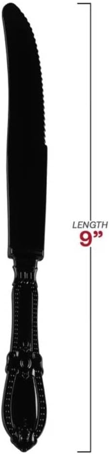 Black Baroque Disposable Plastic Dinner Knives, 20 Count - Ornate Utensils for Elegant Events