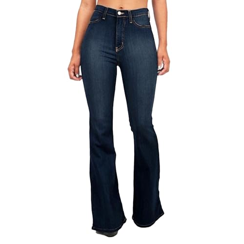 Maiyifu-GJ Bottom Jeans for Women Low Rise Flare Butt Lifting Mid Bootcut Denim Trousers Plus Size Wide Leg Denim Pants (DarkBlue3,XX-Large)