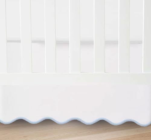 Image of Truecomfort linen 100% White Cotton Sateen Crib Skirt Scalloped Hem with Split Corners ; 4-Sided Skirt fits Around The Entire Crib (Light Blue, 28""x52""+ Drop 14'' INCH)