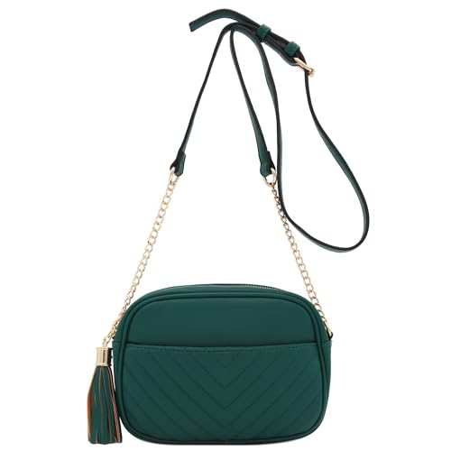 Image of FashionPuzzle Chevron Quilted Crossbody Camera Bag with Chain Strap and Tassel