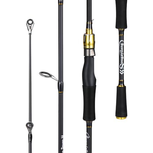 Image of Sougayilang Fishing Rod, Composite Glass & Carbon Fiber Blanks Spinning Rod and Casting Rod, 2Pc Fishing Pole with EVA Handle-Golden-1.8m-Spinning
