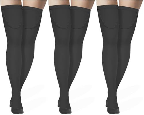 Image of Truform Surgical Stockings, 18 mmHg Compression for Men and Women, Thigh High Length, Closed Toe, Black, X-Large (Pack of 3)