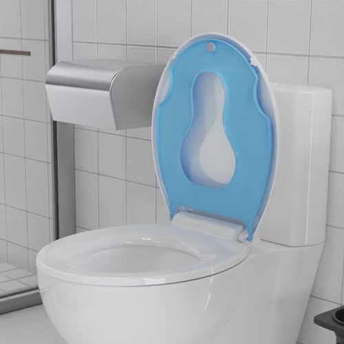 Toilet Seat Round,Toilet Seat with Toddler Seat Built in, Potty Training Toilet Seat Round Fits Both Adult and Child, with Soft Close, Easy Install and Clean - Round White and Blue