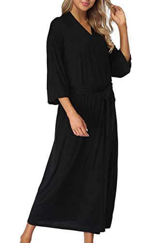 Womens Soft Long Kimono Robes Lightweight Full Length Knit Bathrobe With Pockets Ladies Casual Dressing Gown3