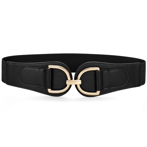SANSTHS Vintage Women Stretchy Wide Belt Chunky Buckle Elastic Wide Waist Belts for Dresses Coats